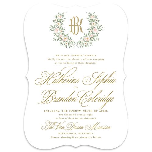Luxury Floral Monogram Wedding Invitations Peony Signature Blank No Bracket