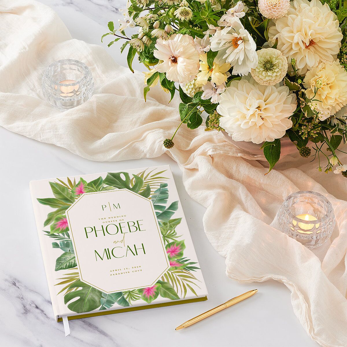 Hawaiian Tropical Monstera Frame Guest Books Scottish Green