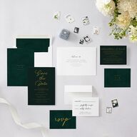 Gold Calligraphy Save The Date Cards Dark Green Signature smooth Blank No Standard