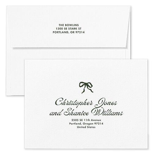 Retro Minimalist Photo Triad Holiday Card Envelopes White Scottish Green Both Recipient and Return Addresses Standard Signature