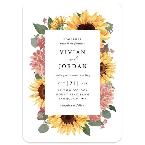 Classic Countryside Sunflowers Wedding Invitations Rose Quartz Signature Blank No Rounded