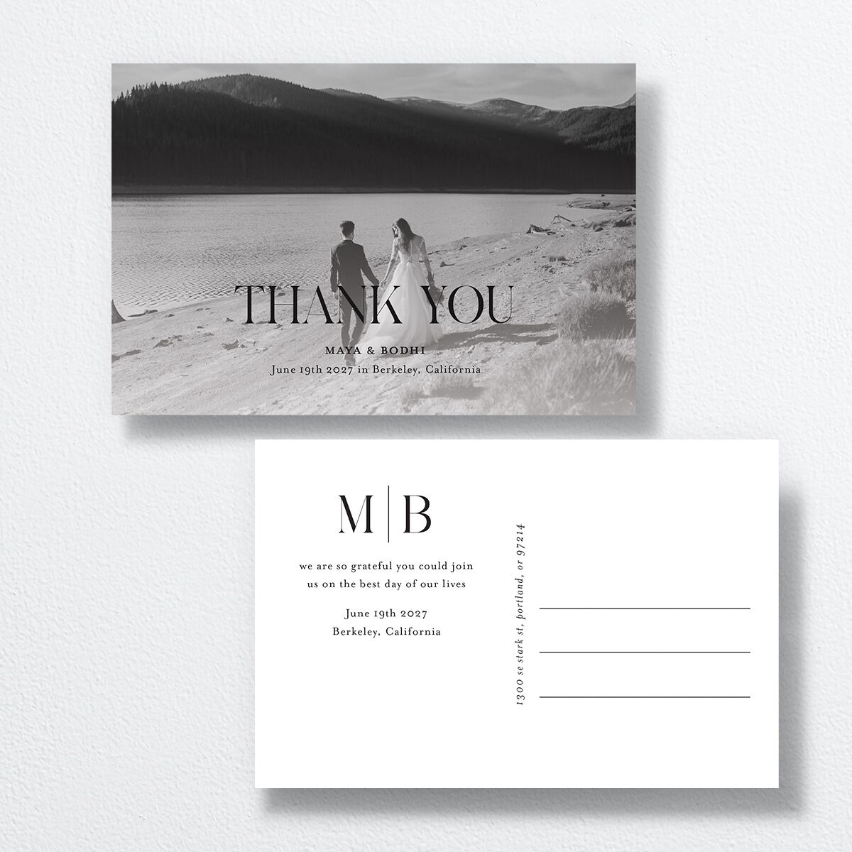 Monogram Portrait Thank You Postcards — view 1