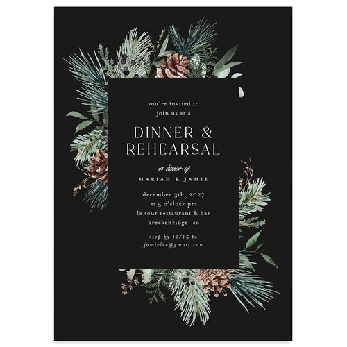 Rustic Pine Rehearsal Dinner Invitations Charcoal Signature Blank Standard