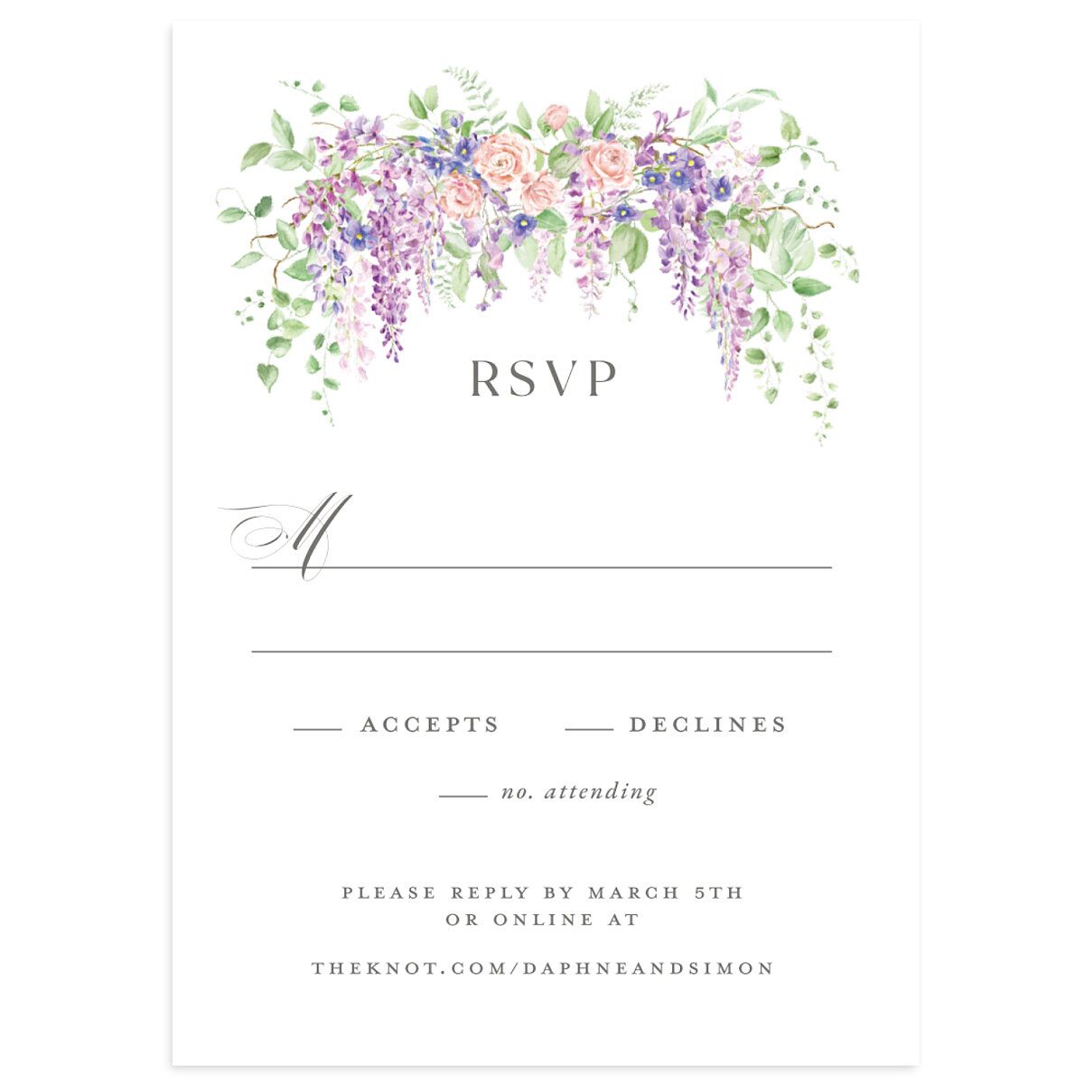 Formal Wisteria Garden Crest Wedding Response Cards by Bridgerton