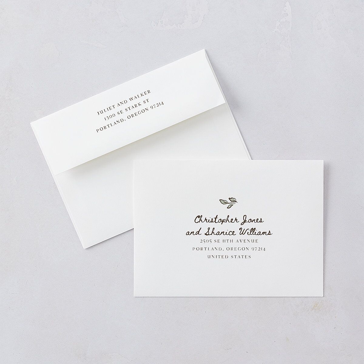 Watercolor Fairytale Trees Save The Date Card Envelopes White Slate Both Recipient and Return Addresses Signature Standard