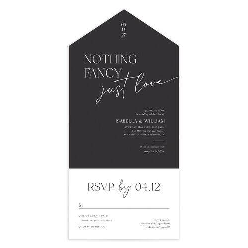 Nothing Fancy All-in-One Wedding Invitations Charcoal Signature Light Both Recipient and Return Addresses No