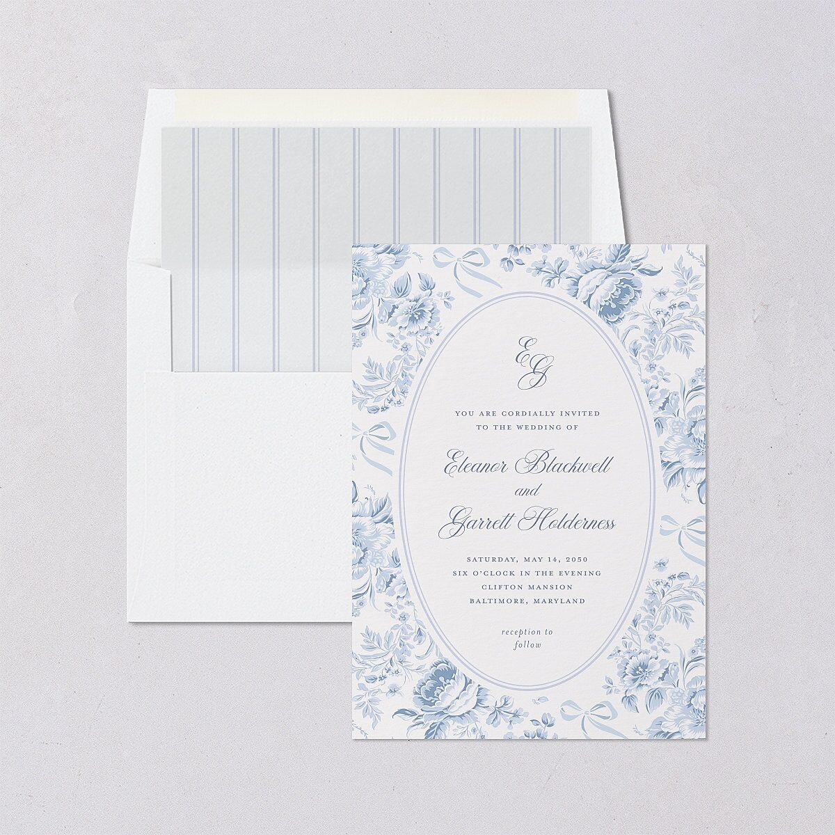Vintage French Floral Toile Envelope Liners Dusty Blue Standard