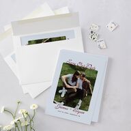 Retro Modern Photo Save the Date Cards Ice Blue Signature smooth Blank No Standard