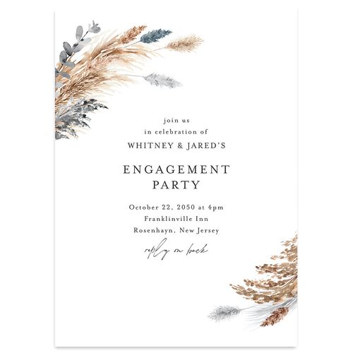 Soft Pampas Botanical Engagement Party Invitations Dusty Blue Signature Blank Standard