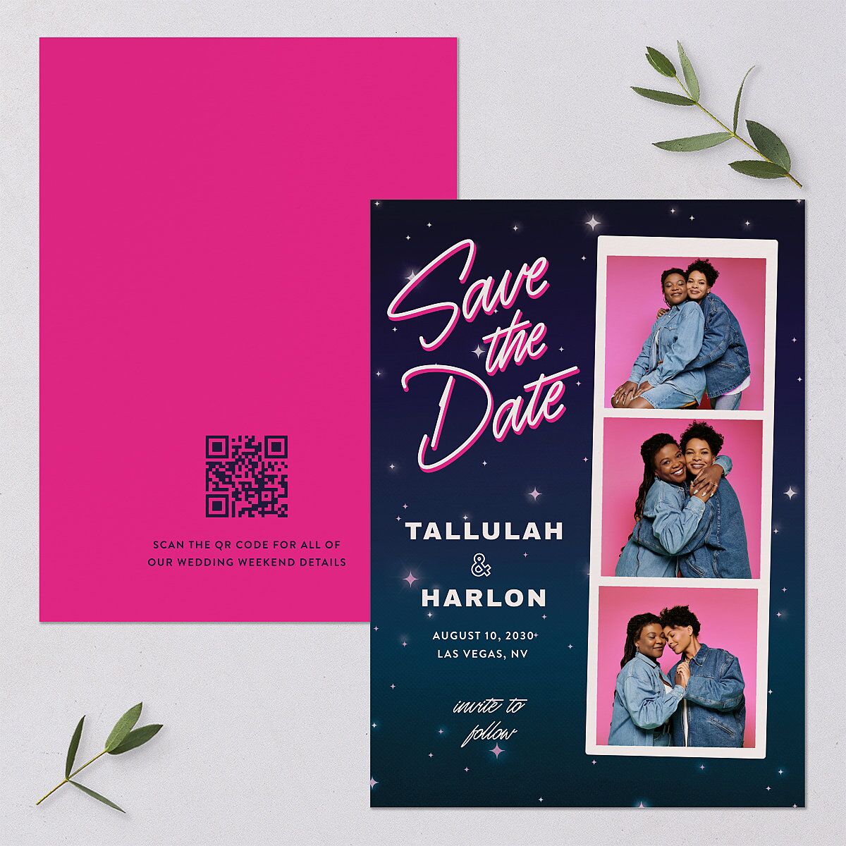 Las Vegas Love Save the Date Cards Rose Pink Signature smooth Blank No Standard