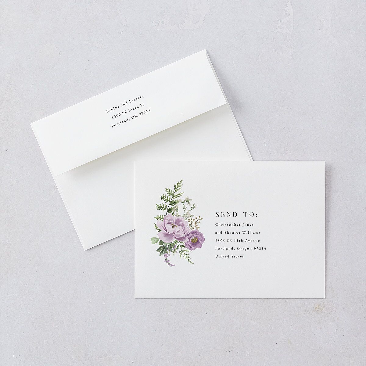 Floral Fern Frame Save the Date Cards Purple Petal Signature smooth Blank No Standard