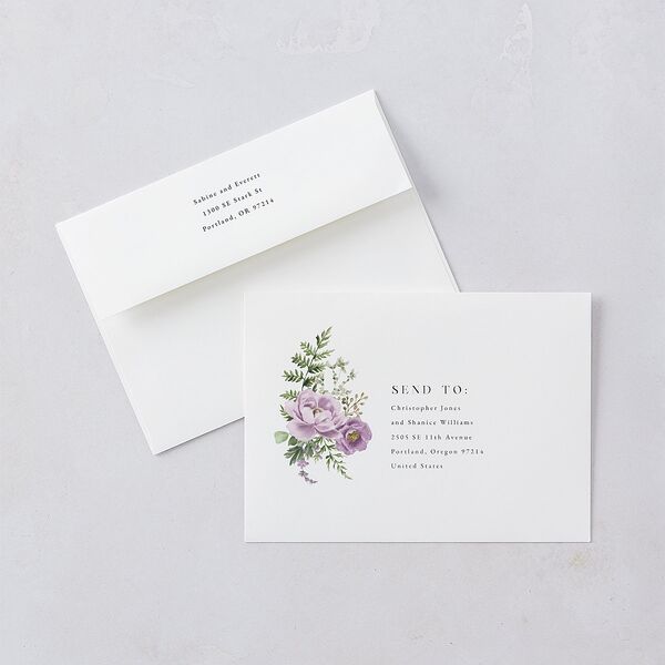 Floral Fern Frame Save the Date Cards Purple Petal Signature smooth Blank No Standard