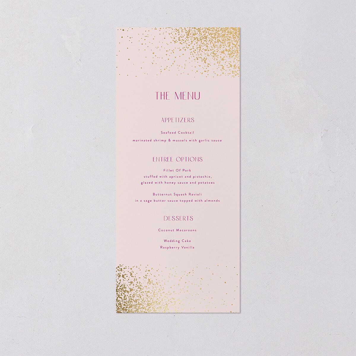 Shimmering Frame Menus Gold Pink Cotton Signature