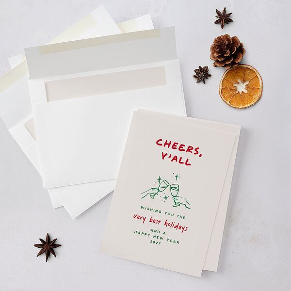 Cheers Y'all Holiday Cards Maroon Signature Blank Standard