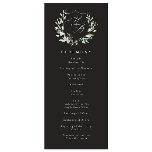 Watercolor Crest Wedding Programs Licorice Signature