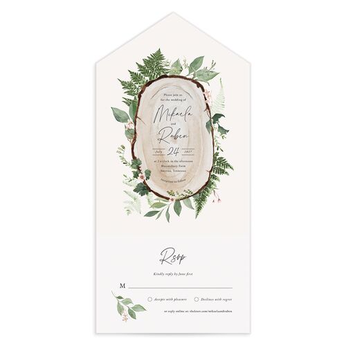 Fairytale Woodgrain Slab All-in-One Wedding Invitations Rose Quartz Signature Light Both Recipient and Return Addresses No