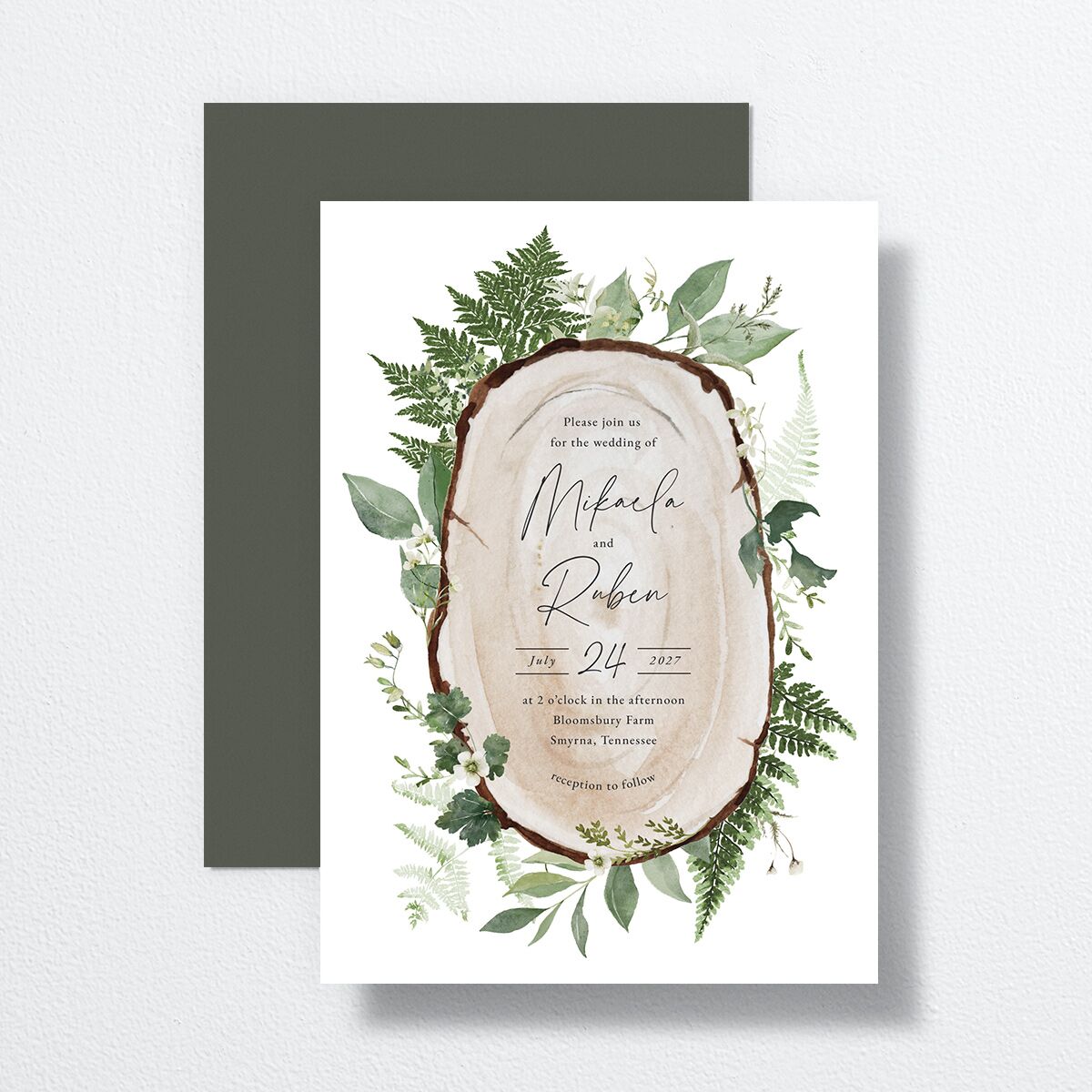 Fairytale Woodgrain Slab Wedding Invitations Pure White Signature No