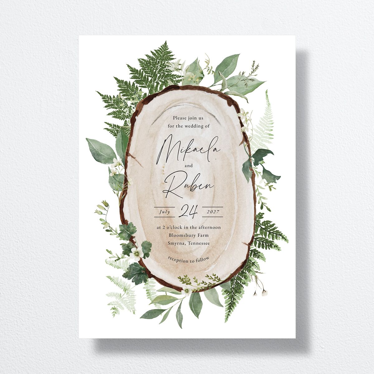 Fairytale Woodgrain Slab Wedding Invitations Pure White Signature No