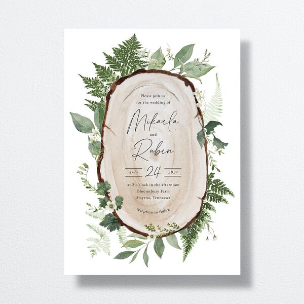 Fairytale Woodgrain Slab Wedding Invitations Pure White Signature No