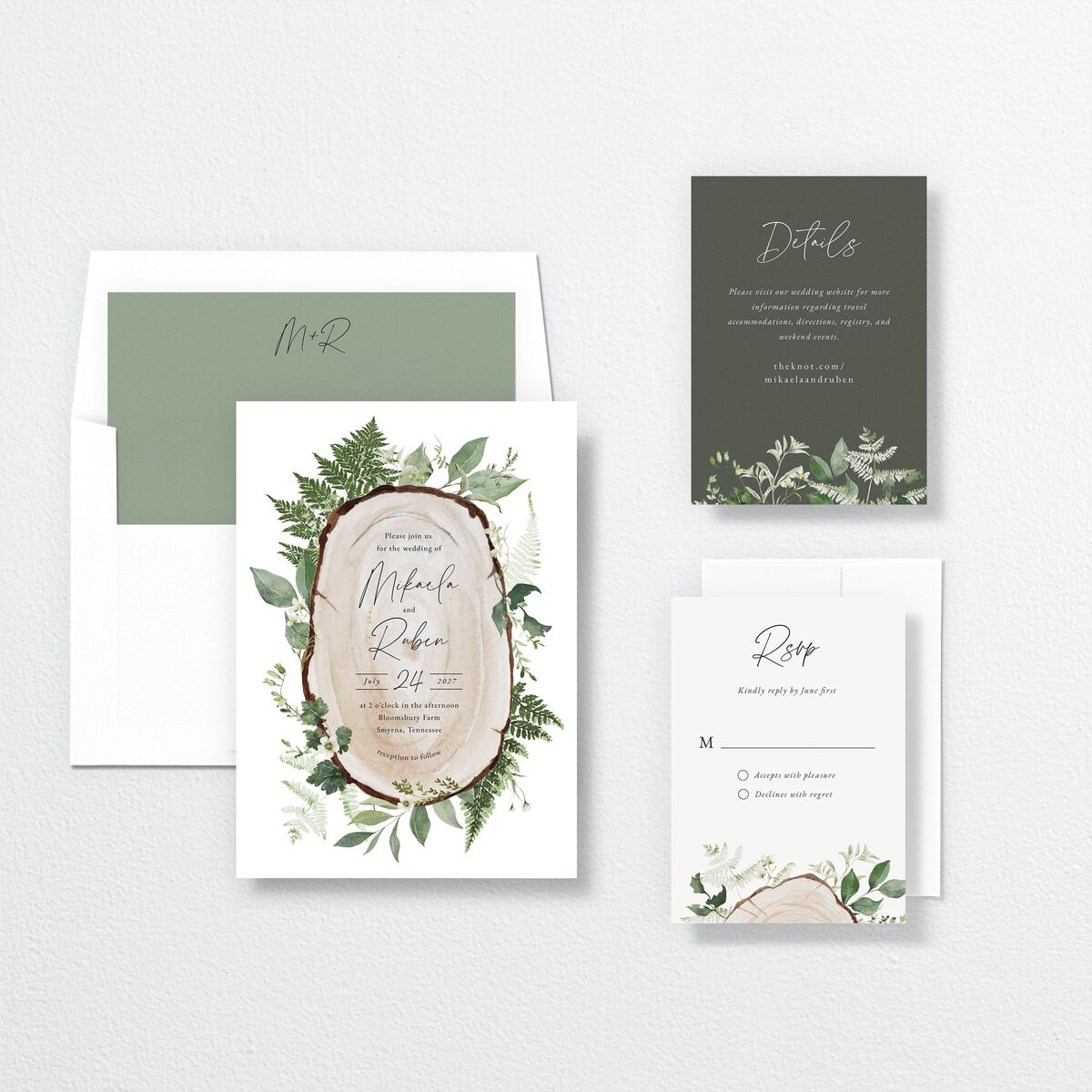 Fairytale Woodgrain Slab Wedding Invitations Pure White Signature No