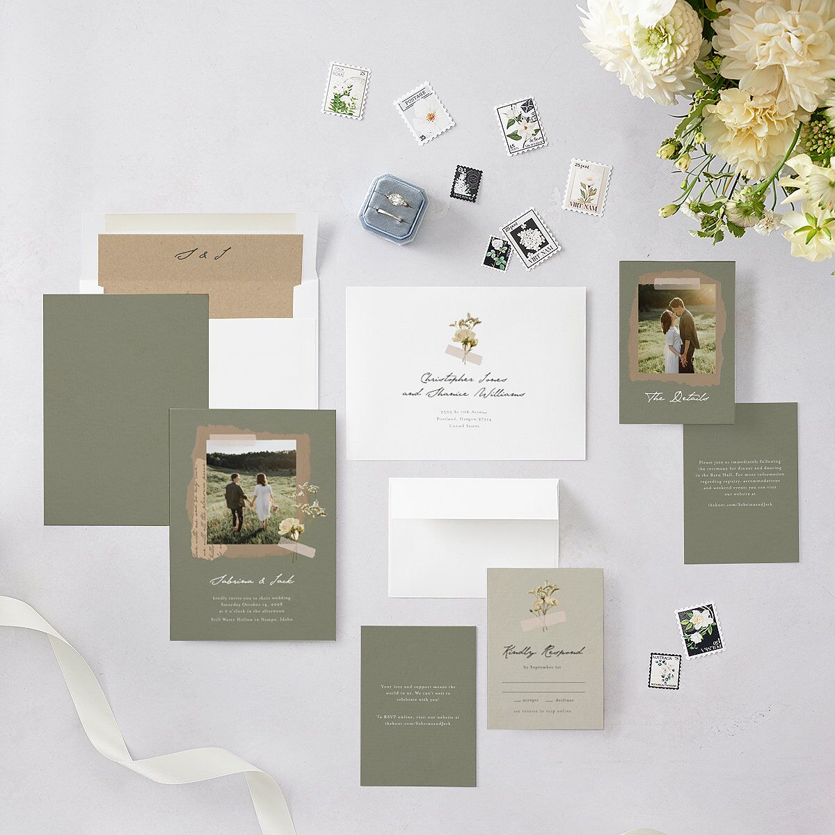 Scrapbook Photo Wedding Invitations Thyme Signature Blank No Standard