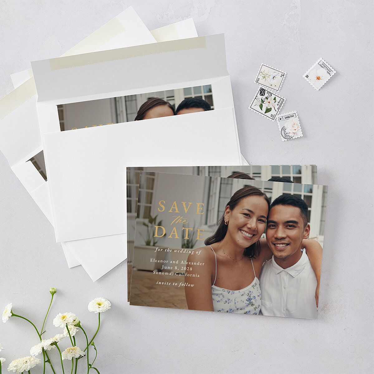 Timeless Floral Foil Save the Date Cards — view 5