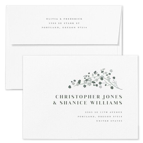Cherry Blossoms Rehearsal Dinner Invitation Envelopes Rose Deep Olive Return Address Signature Standard