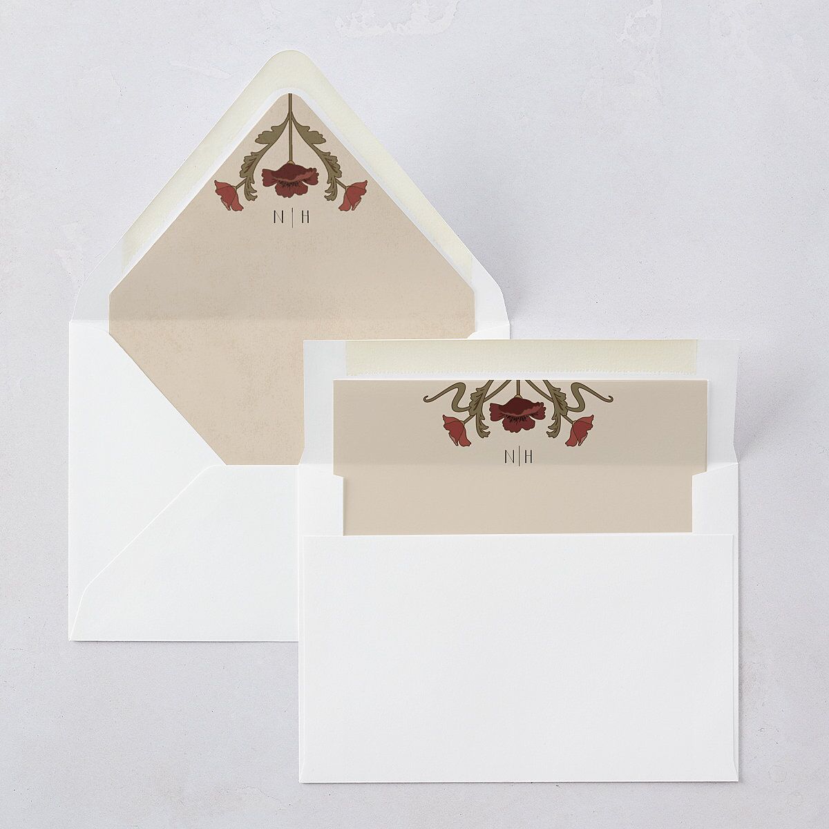 Vintage Nouveau Floral Euro Envelope Liners Merlot Luxe