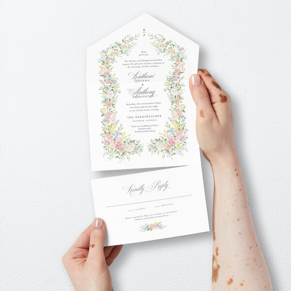 Glamorous Regency Garden All-in-One Wedding Invitations by Bridgerton Sage Signature Light Both Recipient and Return Addresses No