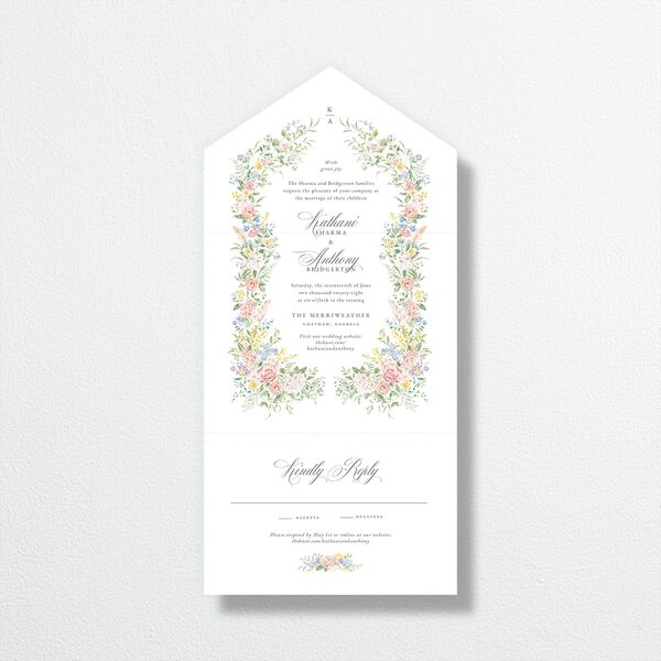 Glamorous Regency Garden All-in-One Wedding Invitations by Bridgerton Sage Signature Light Both Recipient and Return Addresses No