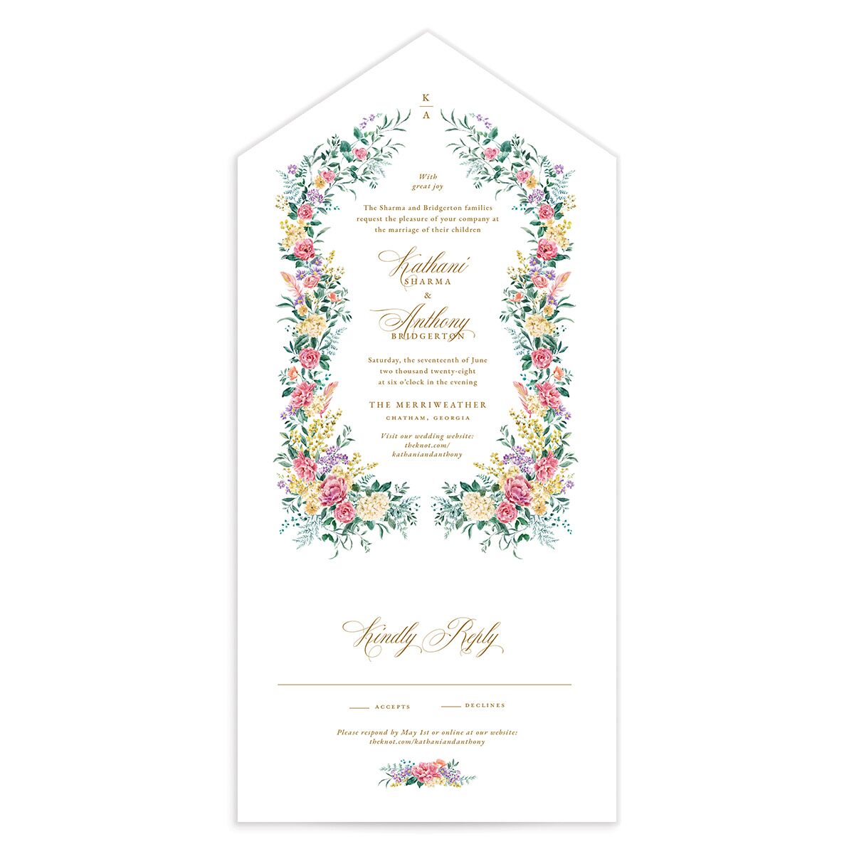 Glamorous Regency Garden All-in-One Wedding Invitations by Bridgerton