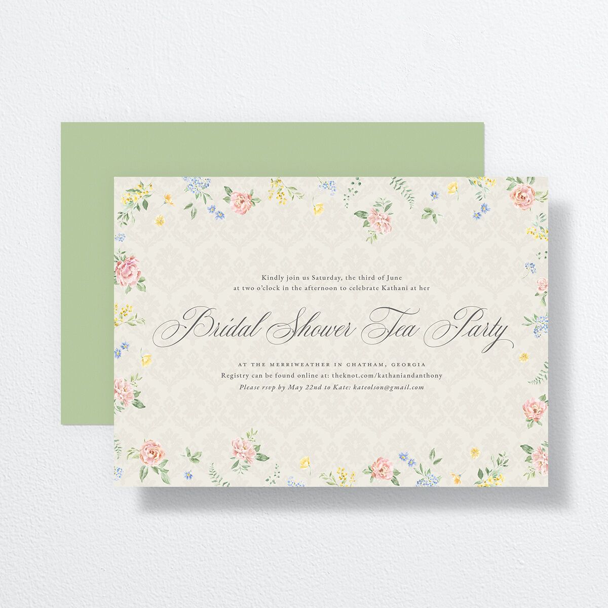 Glamorous Regency Garden Bridal Shower Invitations by Bridgerton Sage Signature