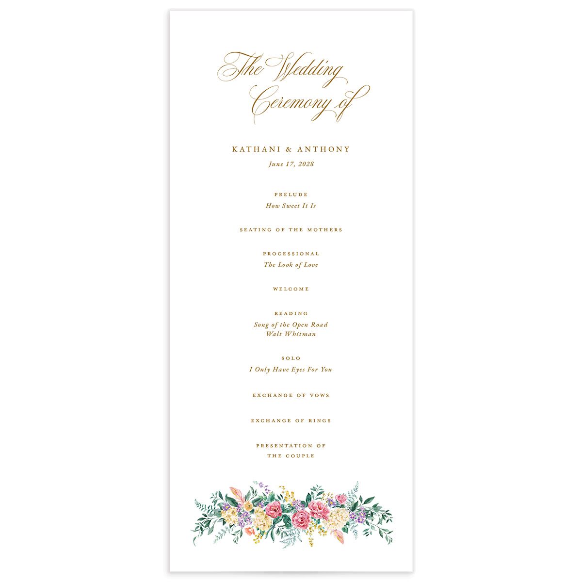 Glamorous Regency Garden Wedding Programs by Bridgerton