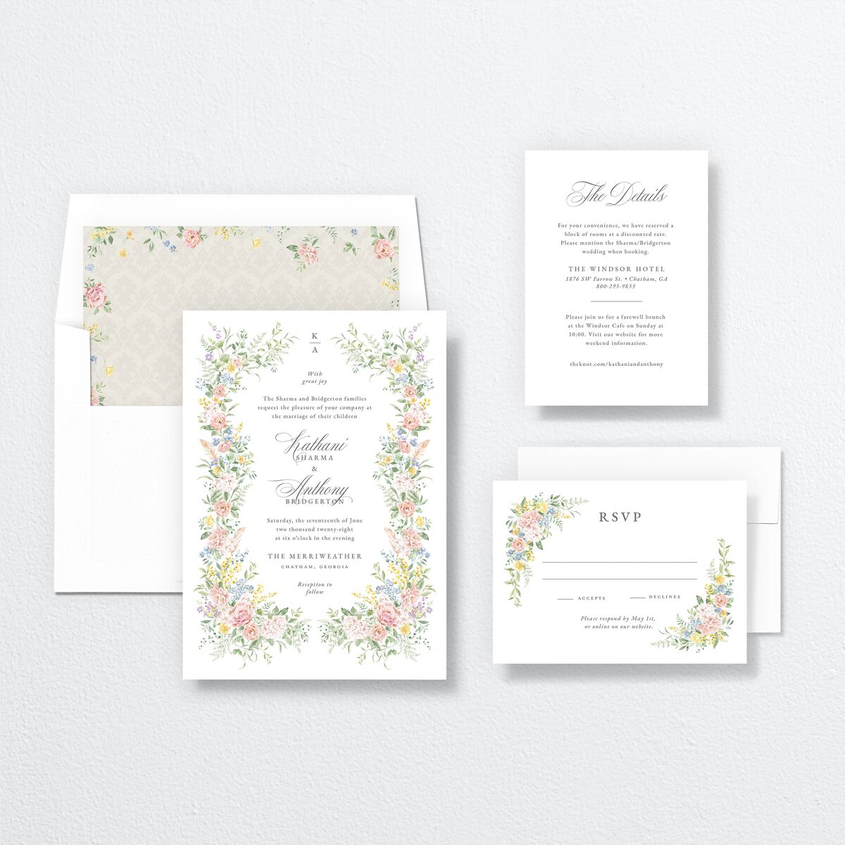 Glamorous Regency Garden Wedding Invitations by Bridgerton Sage Signature No