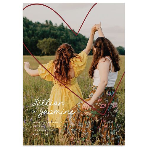 Hand Drawn Heart Photo Wedding Invitations Maroon Signature Blank No Standard