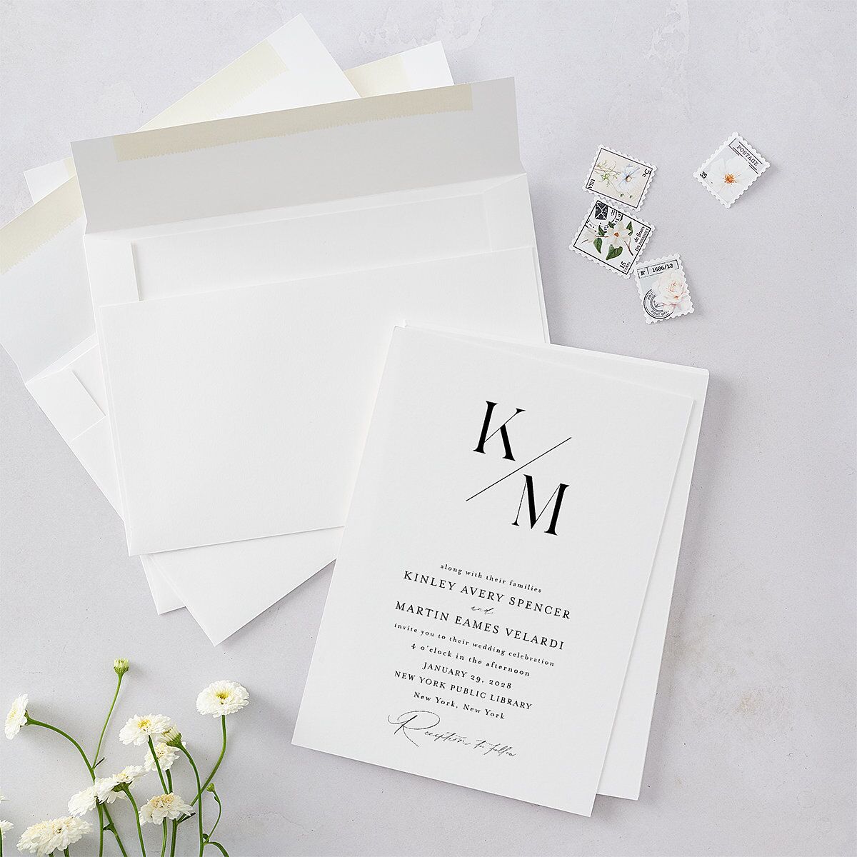 Monogram Slant Wedding Invitations — view 4