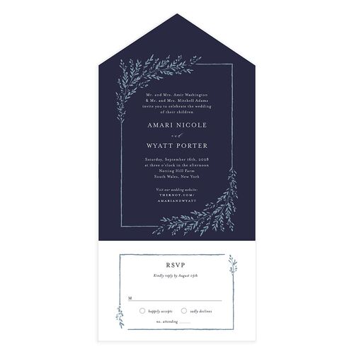 Rustic Branch Frame All-in-One Wedding Invitations Navy Signature Light Both Recipient and Return Addresses No