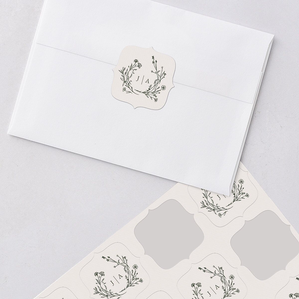 Gilded Monogram Wedding Stickers Dark Camo Bracket