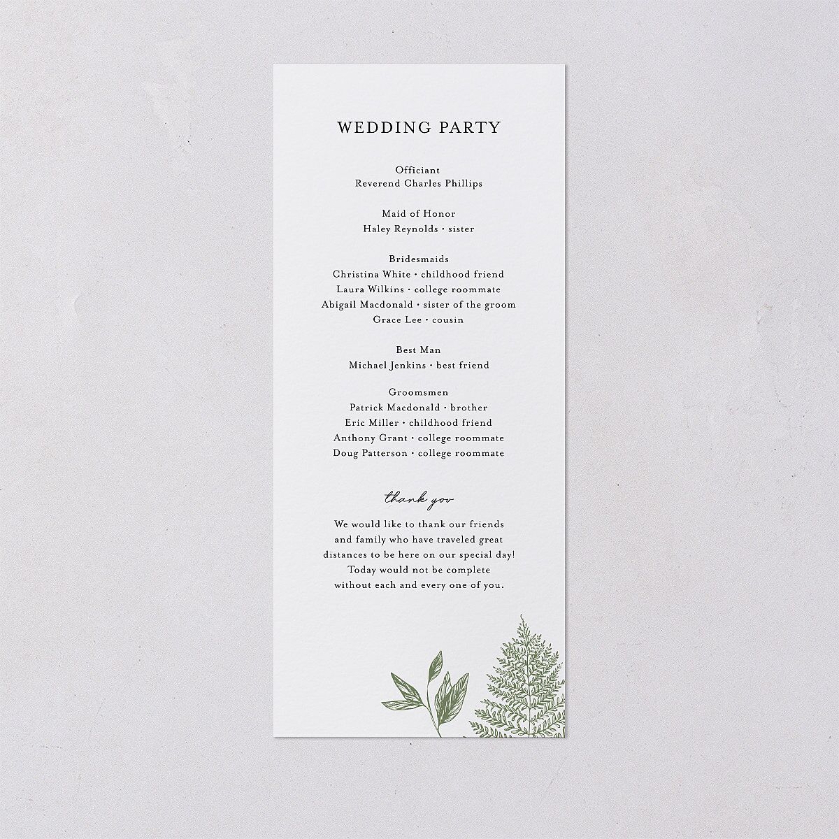 Classic Botanical Border Wedding Programs Thyme Signature