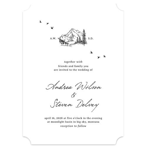 Elegant Mountain Monogram Wedding Invitations Pure White Signature Blank Ticket