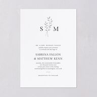 Elegant Botanical Initials Foil  Wedding Invitations Pure White Silver Signature Blank No Standard