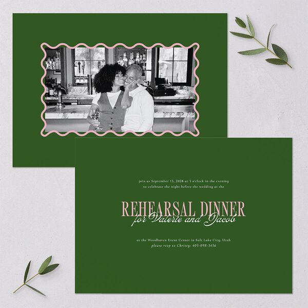 Wavy Frame Photo Rehearsal Dinner Invitations Scottish Green Signature Blank Standard