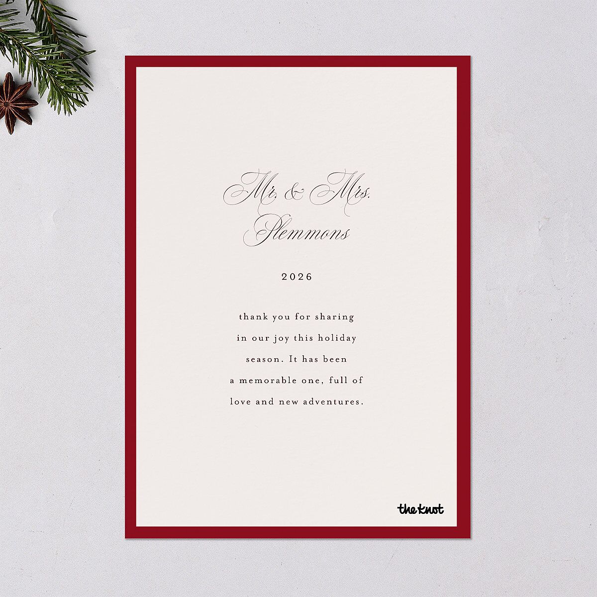 Classic Border First Married Christmas Holiday Cards Ruby Signature Blank Standard