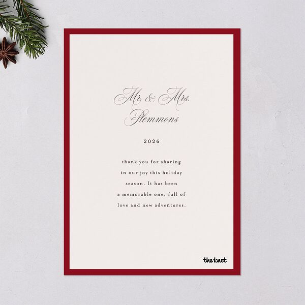 Classic Border First Married Christmas Holiday Cards Ruby Signature Blank Standard