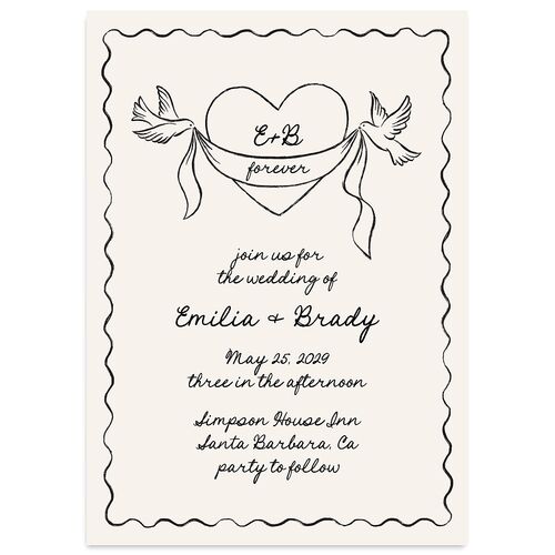 Vintage Lovebird Banner Wedding Invitations Linen Signature Blank Standard No