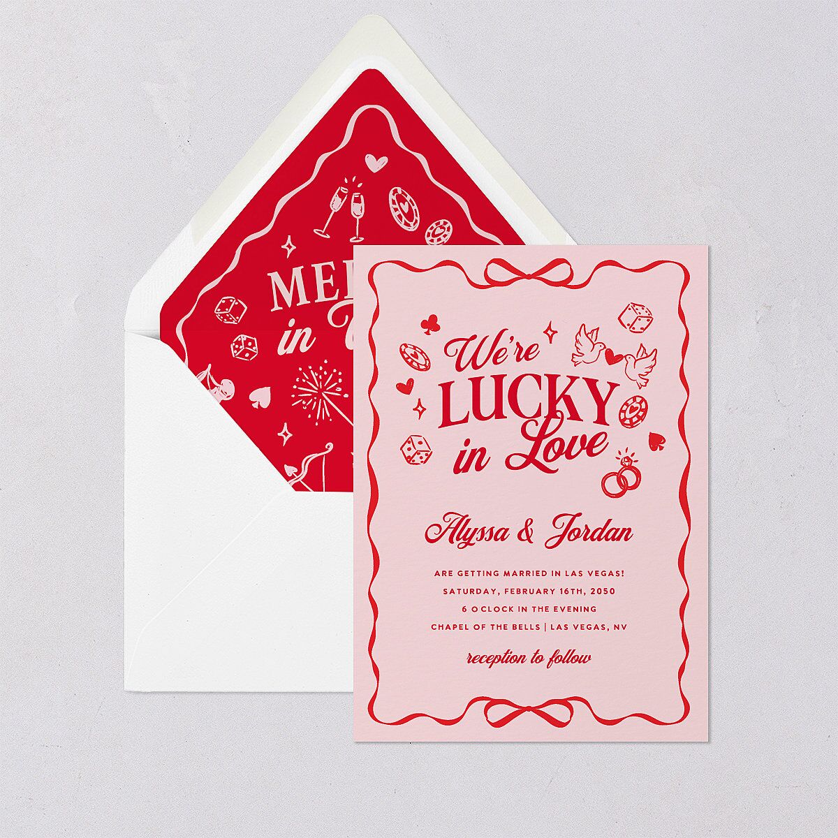 Hand Drawn Las Vegas Hearts Euro Envelope Liners Crimson Luxe