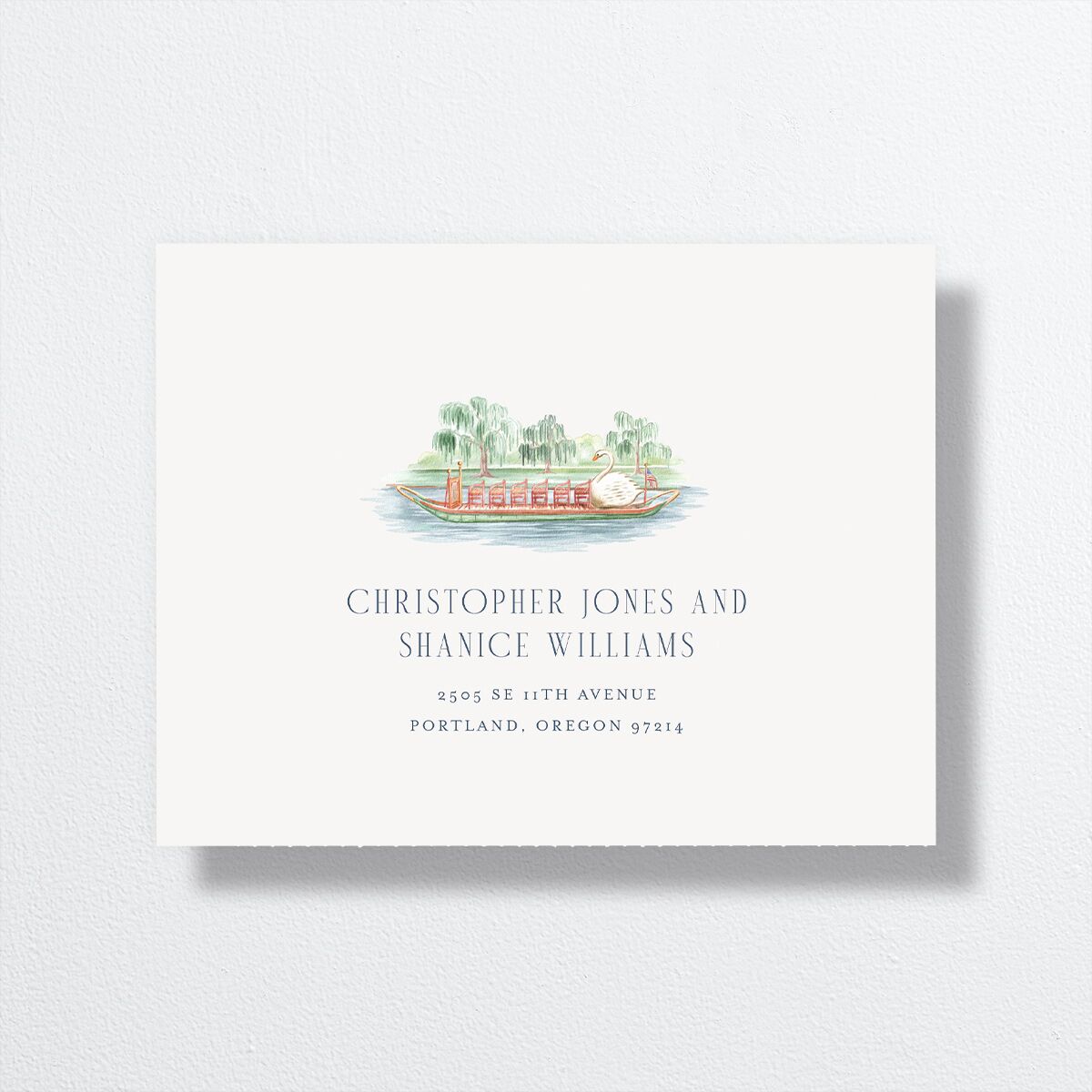 Boston Skyline All-in-One Wedding Invitations Midnight Navy Signature Light Both Recipient and Return Addresses No