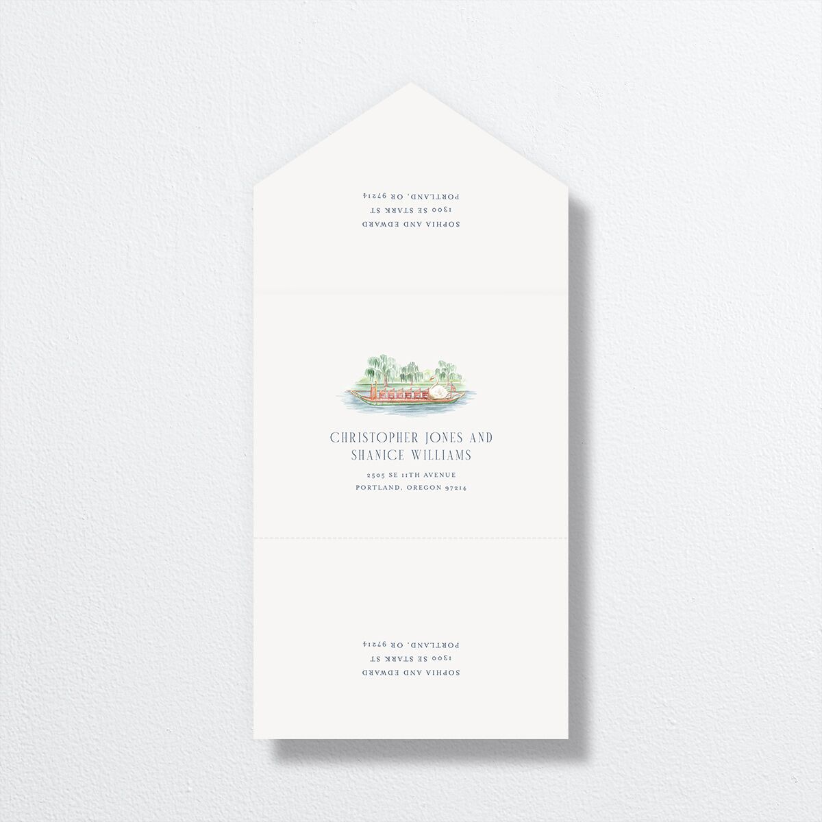 Boston Skyline All-in-One Wedding Invitations Midnight Navy Signature Light Both Recipient and Return Addresses No