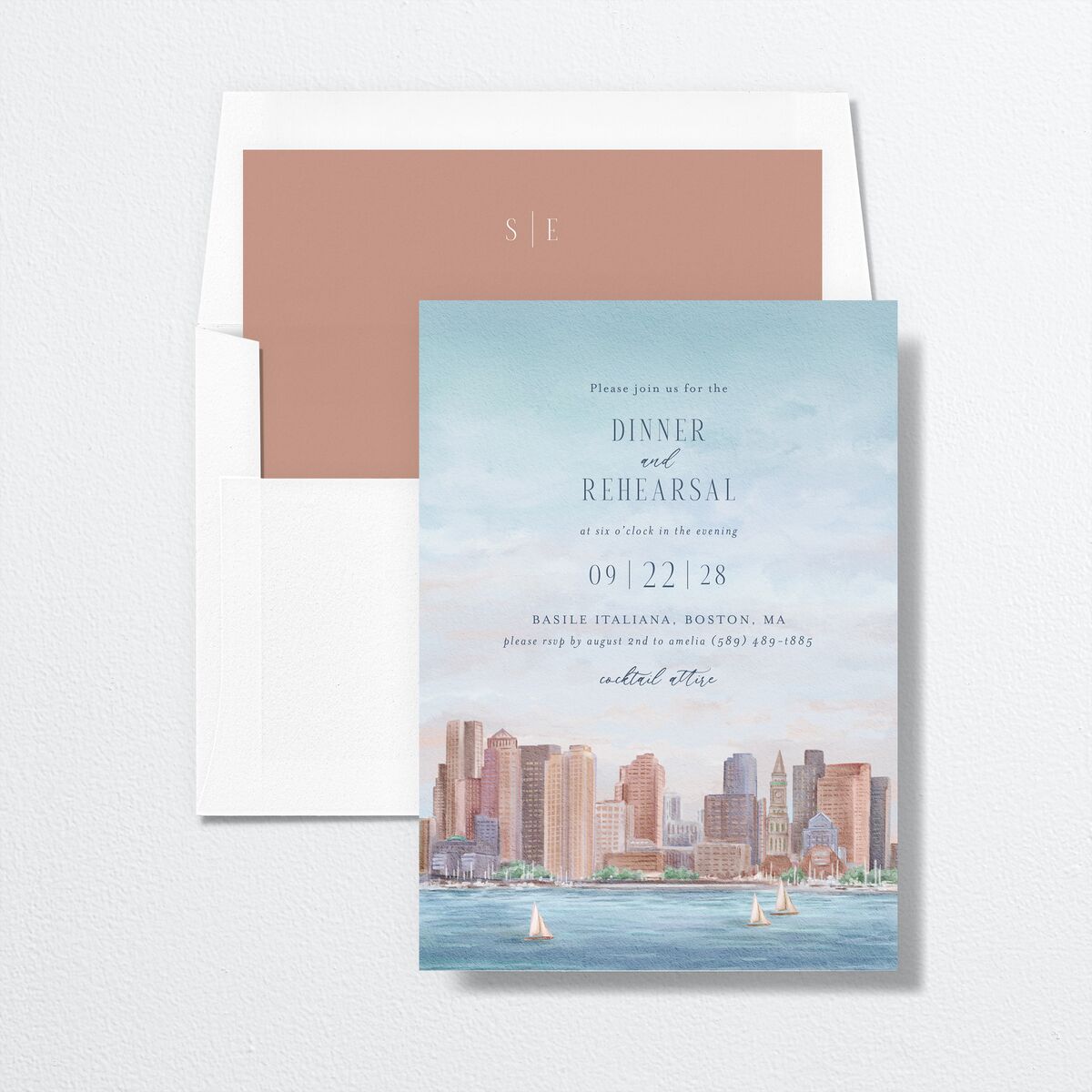 Boston Skyline Rehearsal Dinner Invitations Midnight Navy Signature