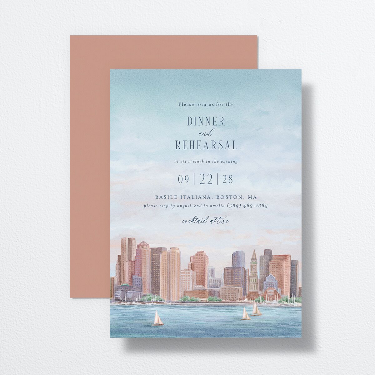 Boston Skyline Rehearsal Dinner Invitations Midnight Navy Signature
